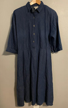 Vintage Via Sant Andrea Dress Womens Large Blue Chambray Collared Midi Prairie